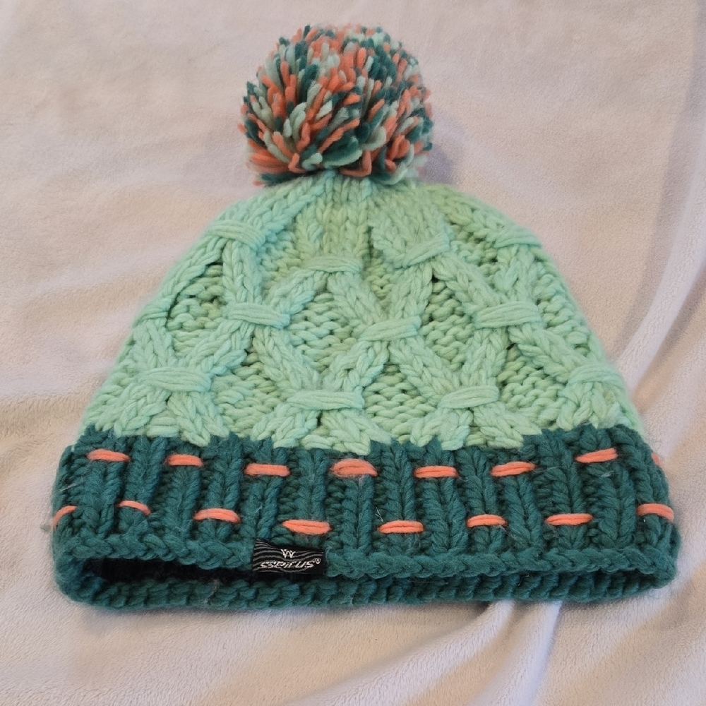 Stylish Kids Knit Beanie - Mint Green and Coral